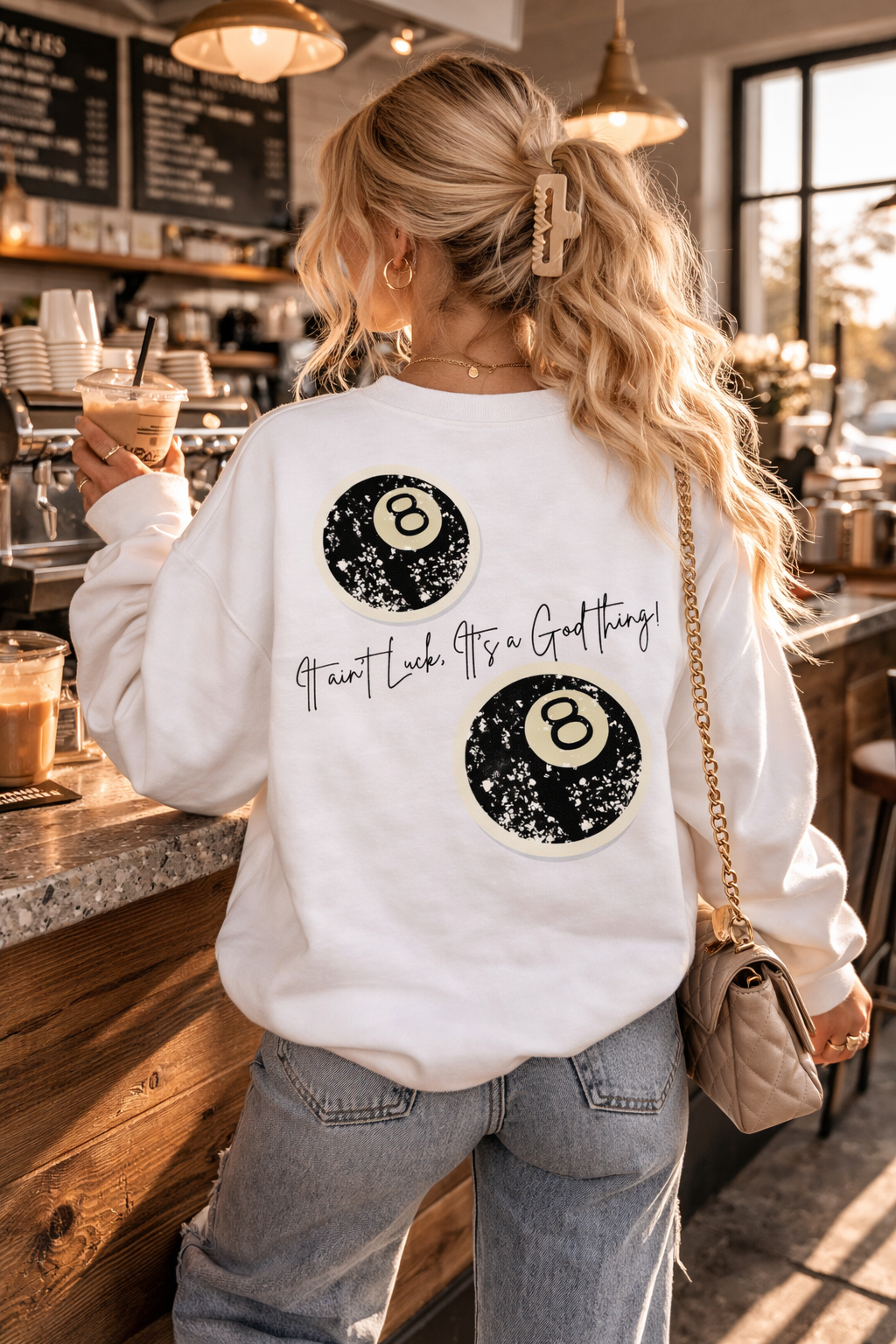 Crewneck Sweatshirt — "God Thing" 8-Ball Graphic Pullover